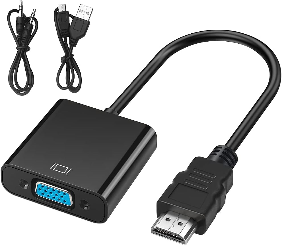 HDMI to VGA Adapter, HDMI-VGA 1080P Converter with Audio Jack and USB  Power Supply