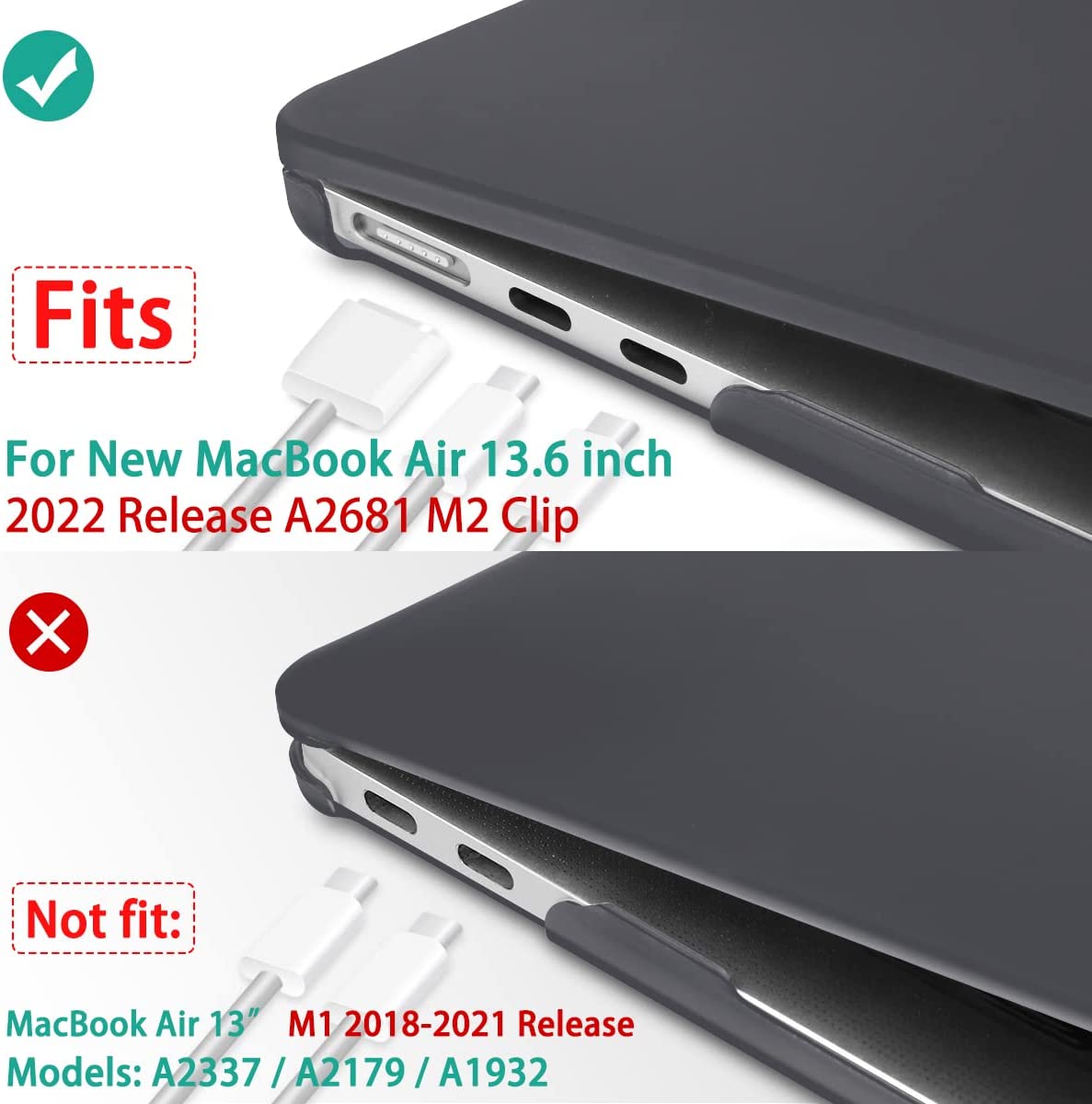 Matte Case Cover for Macbook Air 13 inch M2 A2681 Touch ID 2022 2023 (Black)