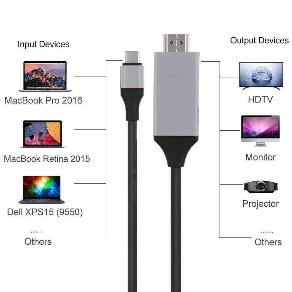 Type C (Thunderbolt 3) to HDTV 4K Cable, USB C to HDMI Cable 6FT