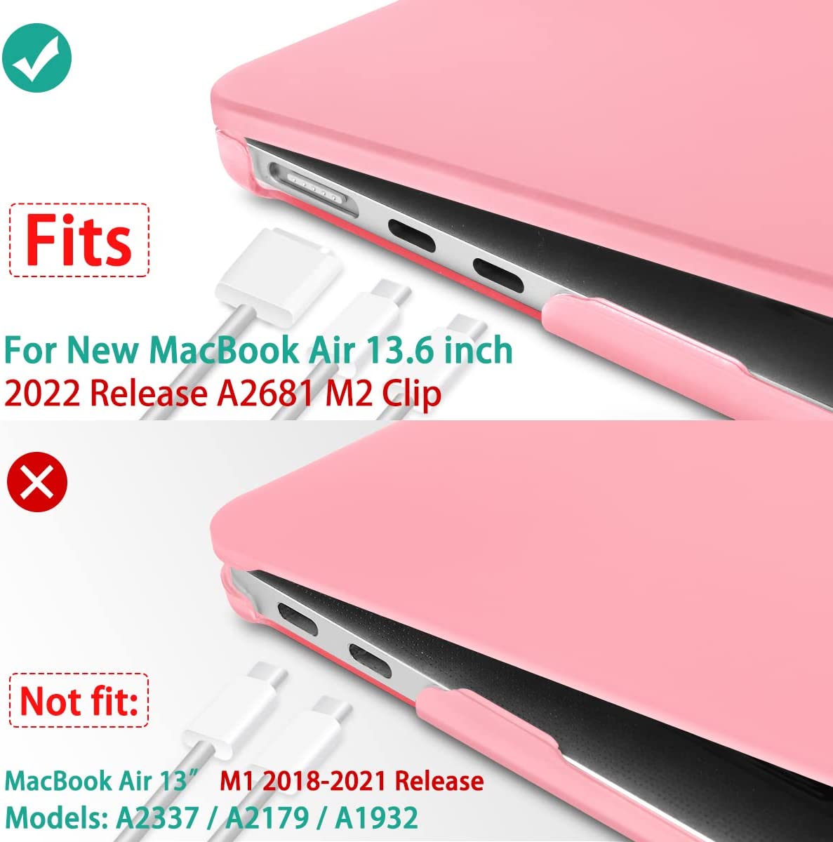 Matte Case Cover for Macbook Air 13 inch M2 A2681 Touch ID 2022 2023 (Pink)