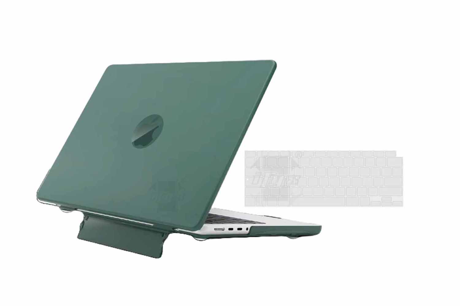 Anti-Fingerprint Case Cover for Macbook Air 13 inch M1 A2337 / A2179 Touch ID 2020-2021 with Folding Stand (Dark Green)