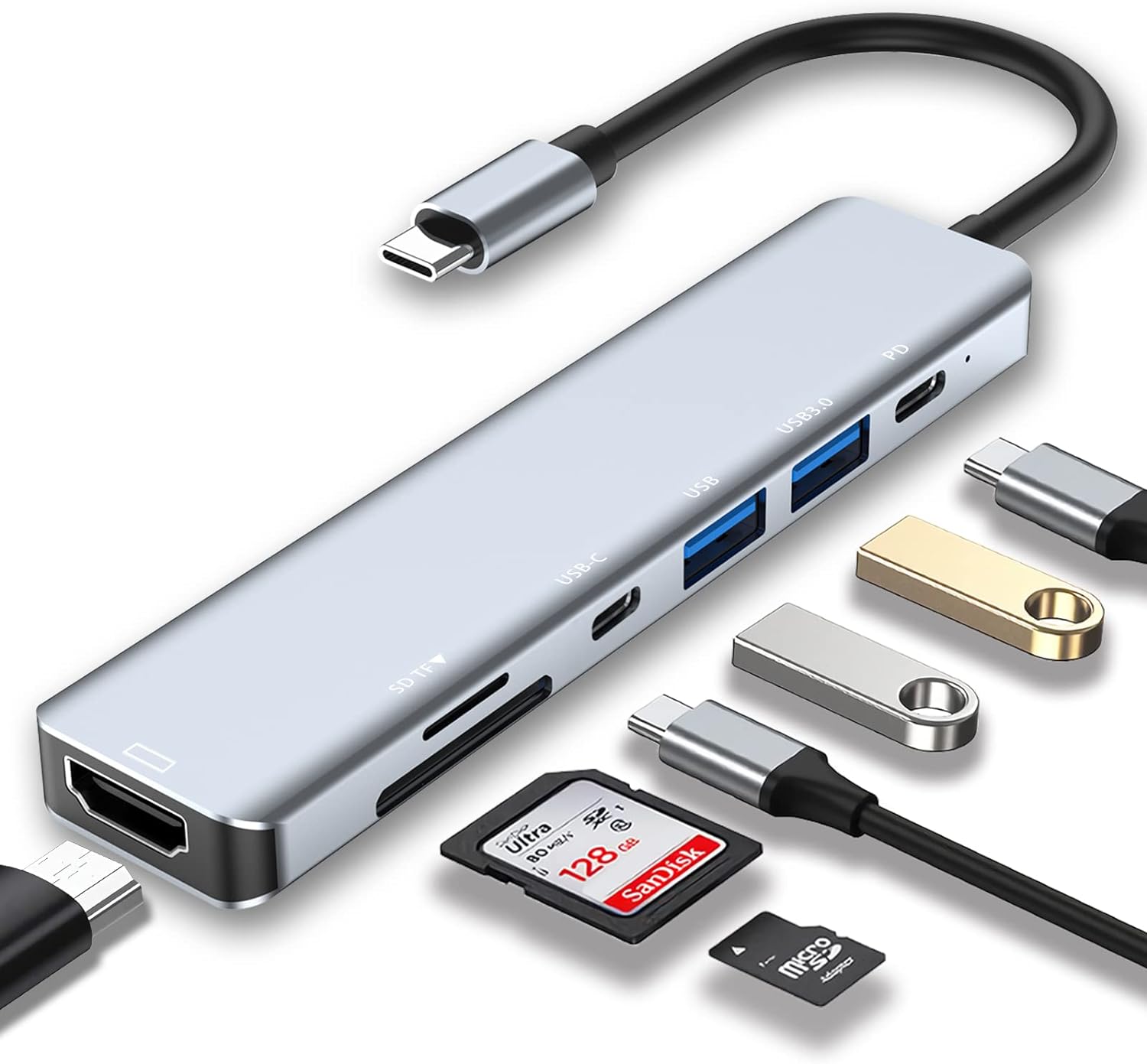 JESWO Hub USB-C 7 In 1 Adattatore Con HDMI 4K 60Hz, Ethernet Gigabit, USB 3.0, SD/TF E PD 100W - 4