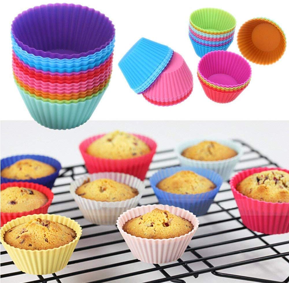 Silicone Reusable Moulds for Muffins / Cupcake / Jelly / Cake - 3 Pcs , Random Color