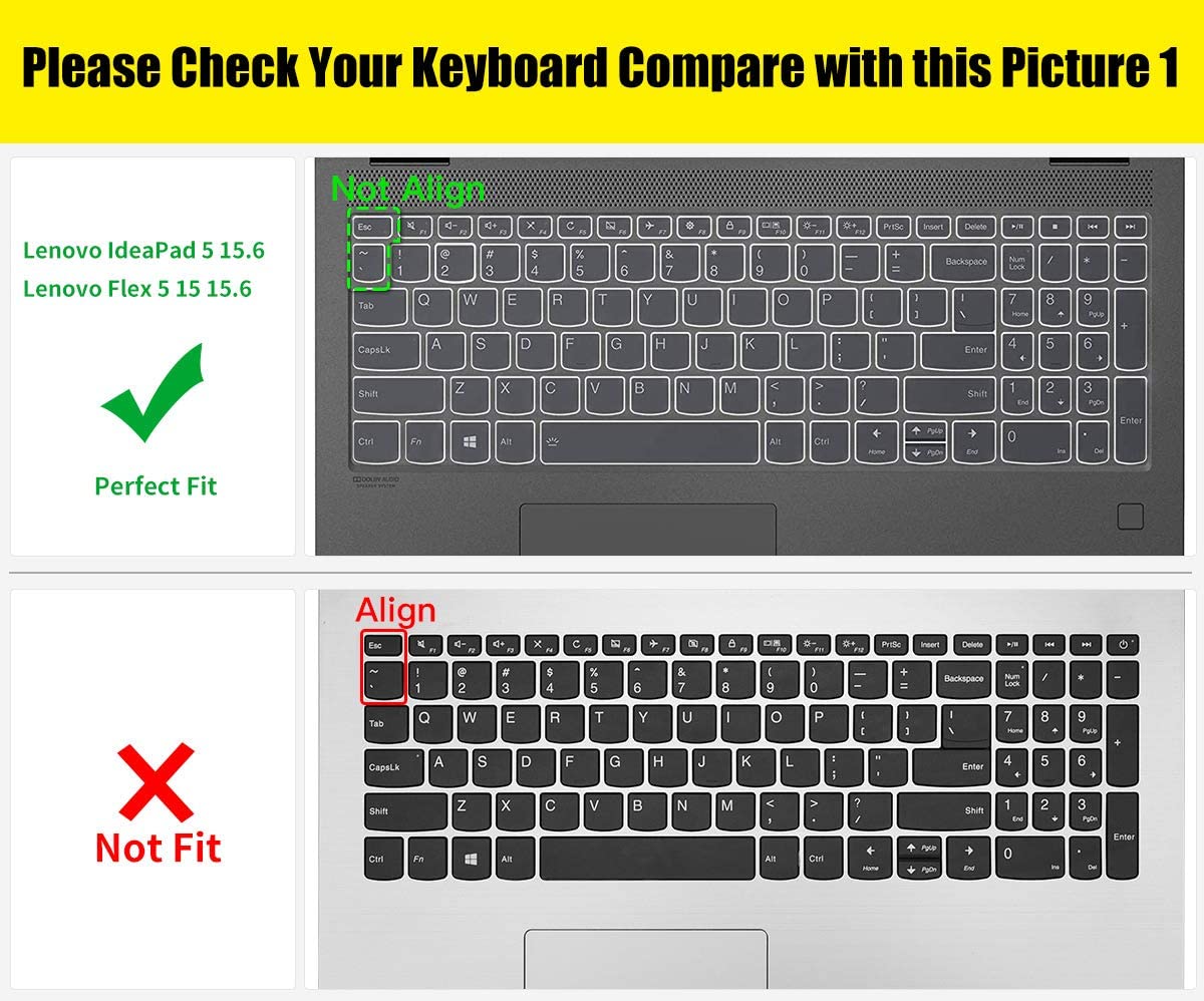 Silicone Keyboard Skin Cover for 2020 2021 Lenovo ideaPad 5 15, ideaPad Flex 5 15IIL05, ideaPad Slim 7 15 Laptop (Black)