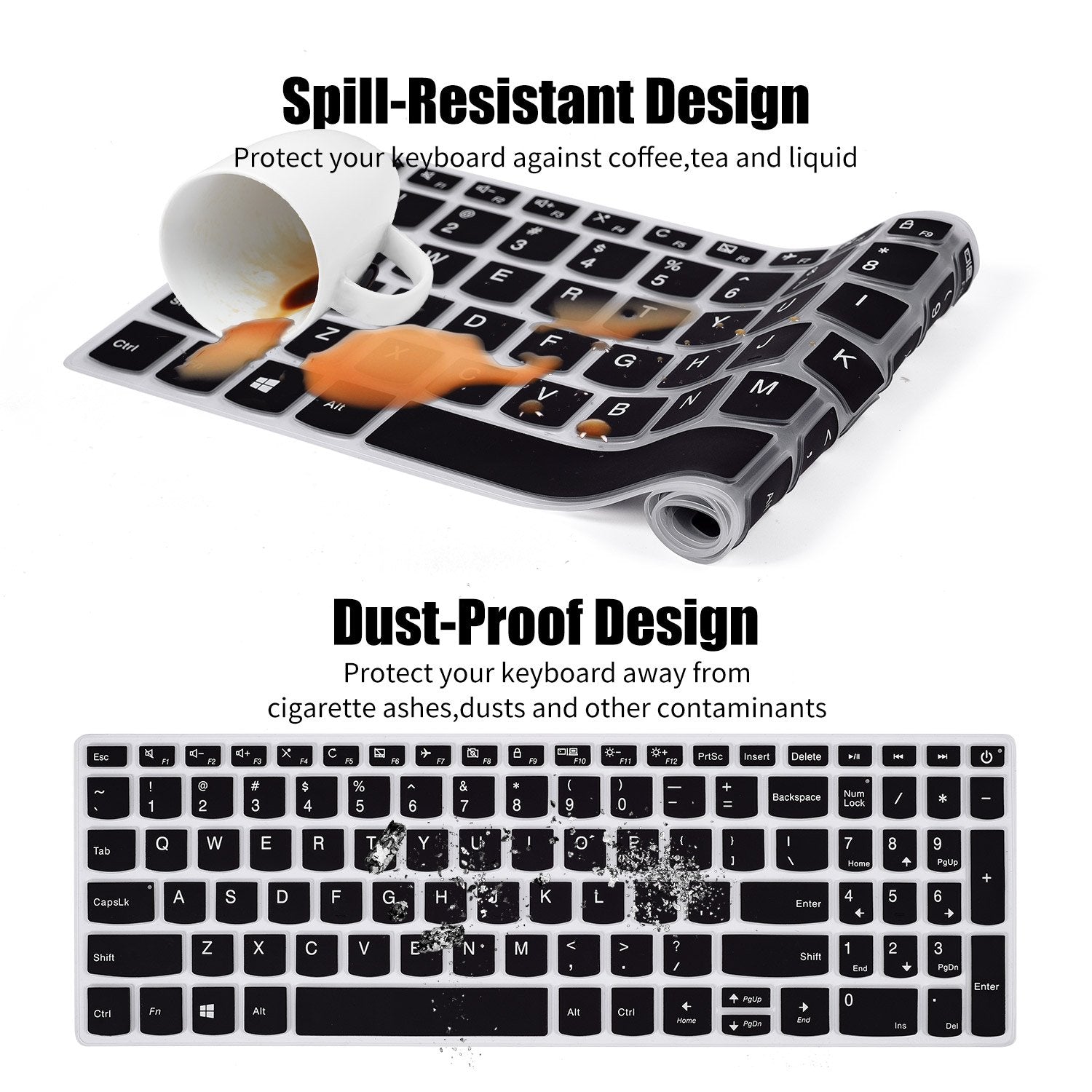 Silicone Keyboard Skin Cover for Lenovo Ideapad 15.6 Inch 130 S145 320 330 330S L340 520 17.3 Inch 320 330 Laptop (Black)