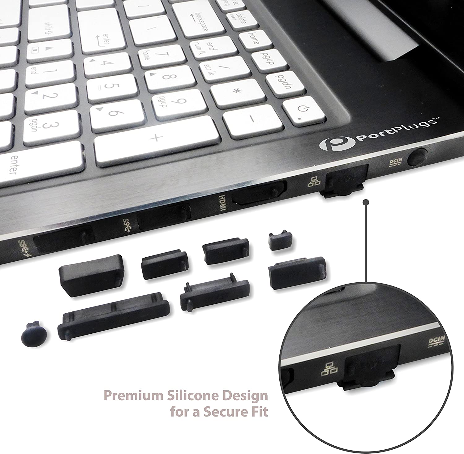 Port Plugs - Dust Plugs for PC Laptops (13 Piece Set) - Protect Computer Ports from Dirt, Dust, and Splashes (Black)