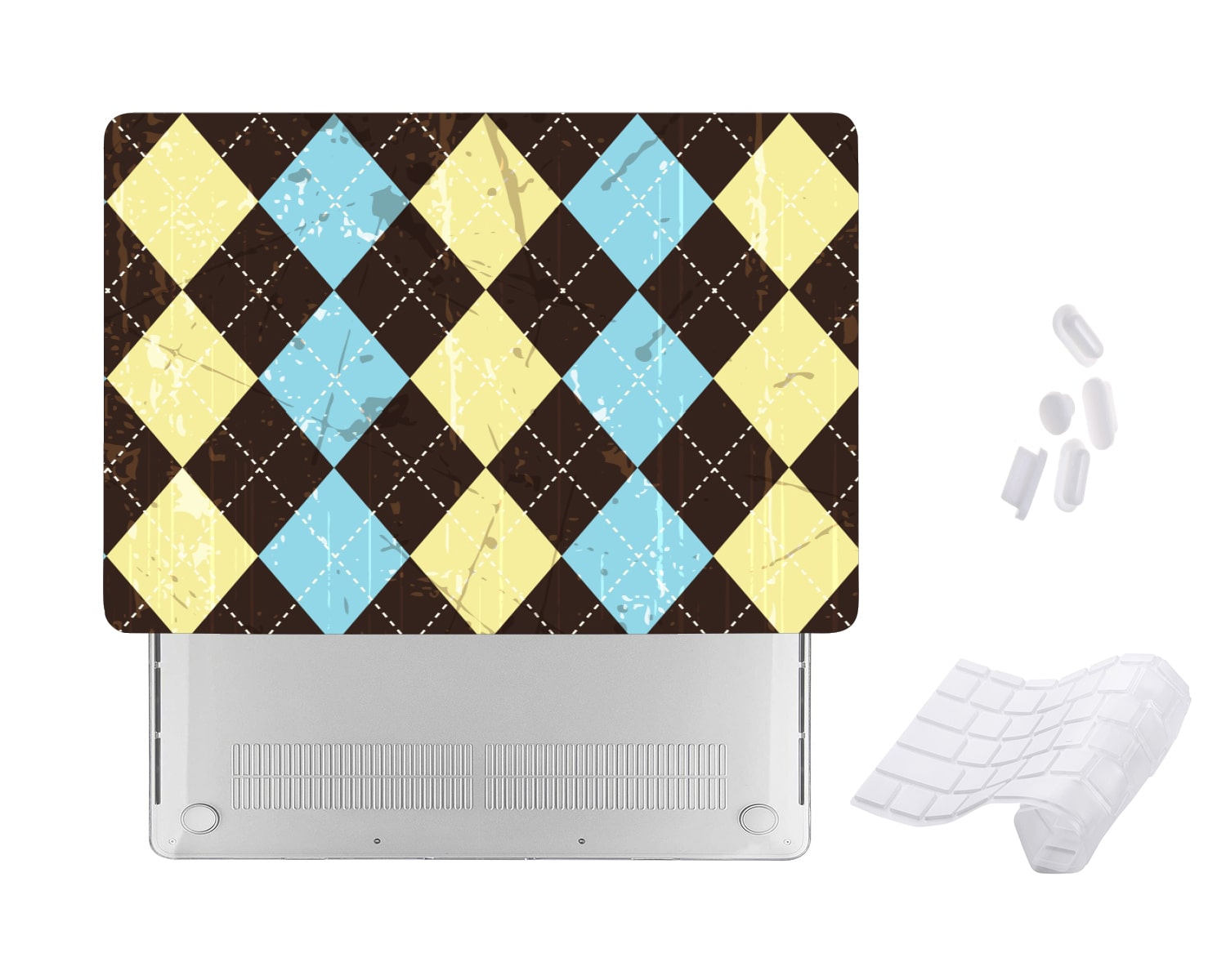 Case Cover for Macbook - Black Yellow Blue Plaid and Simple Design
