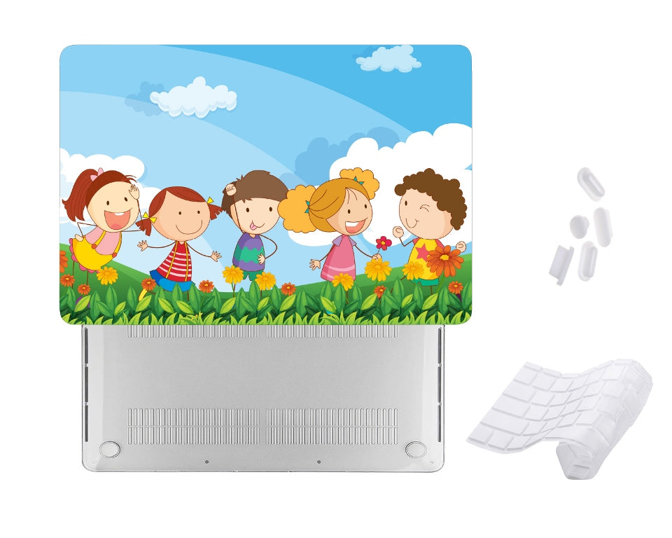 Case Cover for Macbook - Friends in a Garden Kids Design