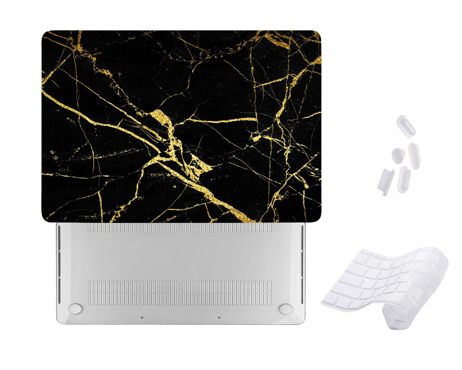 Case Cover for Macbook - Black Golden Marble Design