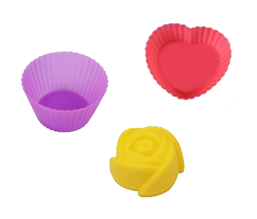 Silicone Reusable Moulds for Muffins / Cupcake / Jelly / Cake - 3 Pcs , Random Color